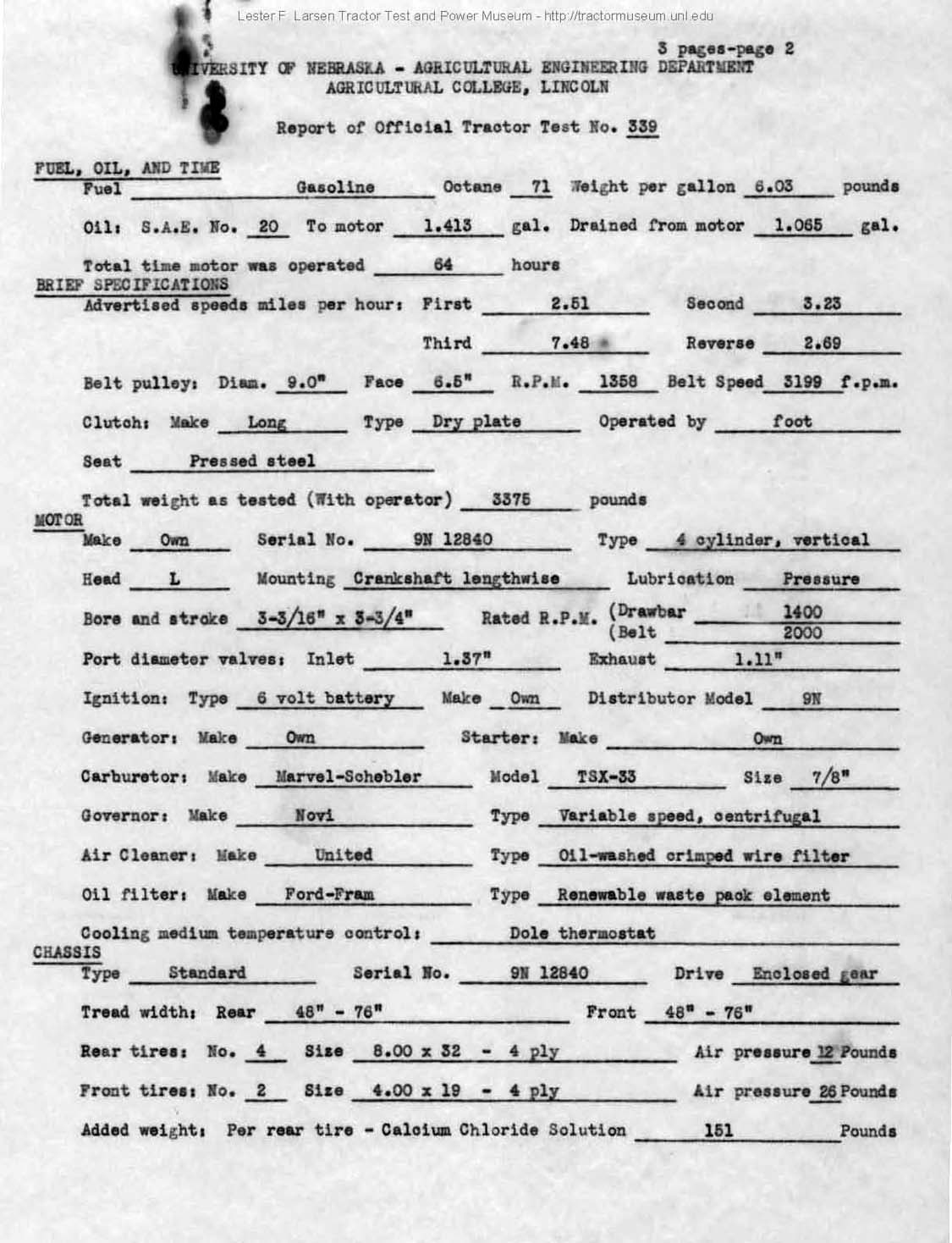 1940 Belt and Drawbar Horsepower test results